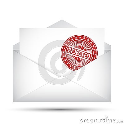 Open envelope. Rejected rubber stamp Stock Photo