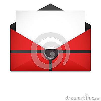 Open envelope. Sealing wax. St. Valentine`s Day concept Stock Photo