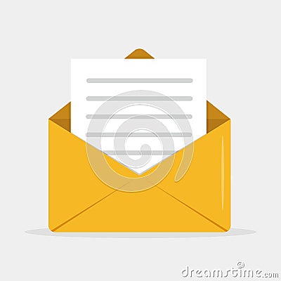 Open envelope with sheet of paper icon isolated on white background. Illustration Cartoon Illustration