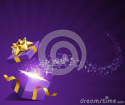 Open explore gift with fly stars Vector Illustration