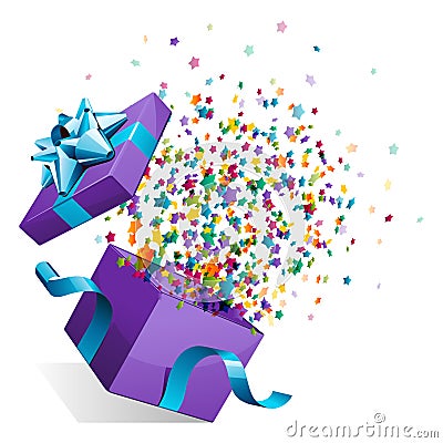 Open explore gift with fly stars Vector Illustration