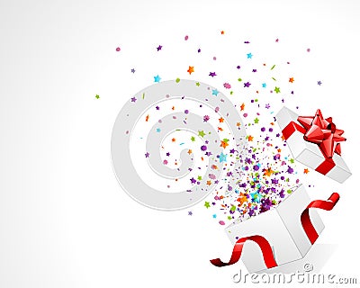 Open explore gift with fly stars Vector Illustration
