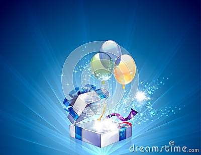 Open explore gift with stars background Vector Illustration