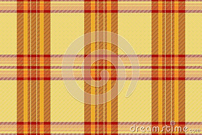 Open fabric texture background, layer vector check textile. Kind tartan seamless pattern plaid in tumeric and bisque colors Vector Illustration
