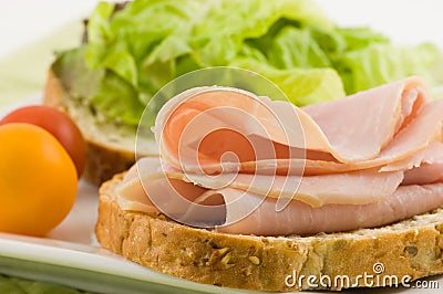 Open face ham sandwich Stock Photo