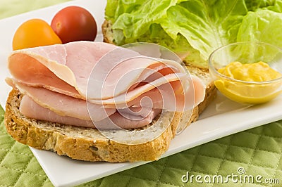 Open faced ham sandwich Stock Photo