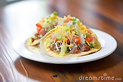 open-faced taco with spicy ground beef and cheddar Stock Photo