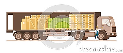 Open Fast Delivery Load Truck Full of Cargo Goods Stock Photo