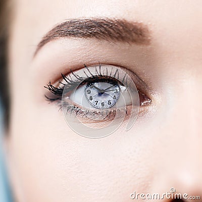 Open female gray eye with makeup Stock Photo