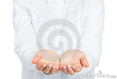 Open female hands with a jacket Stock Photo