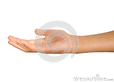 Open female palm or hand begging isolated on a Stock Photo