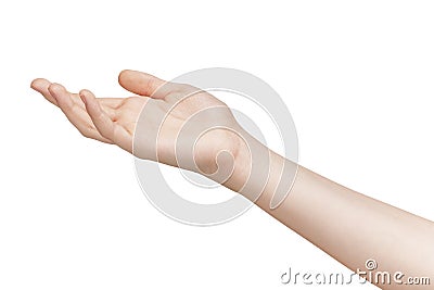 Open female teen hand to hold something Stock Photo