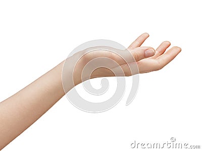 Open female teen hand to hold something Stock Photo