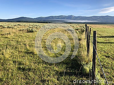 Open field with views of the moutnains Stock Photo