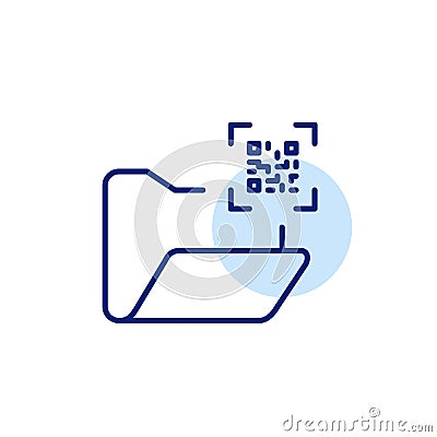 Open file folder and qr code. File labelling and fast access. Pixel perfect, editable stroke icon Vector Illustration