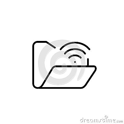 Open file folder and wifi. Wireless file sharing, remote access to digital repository. Cloud synching. Editable icon Vector Illustration