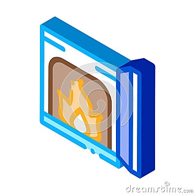 Open fire in stove isometric icon vector illustration Vector Illustration