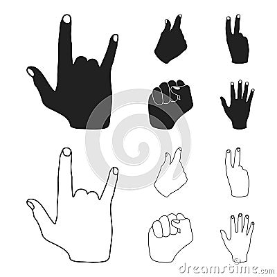 Open fist, victory, miser. Hand gesture set collection icons in black,outline style vector symbol stock illustration web Vector Illustration