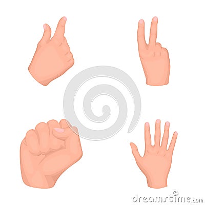 Open fist, victory, miser. Hand gesture set collection icons in cartoon style vector symbol stock illustration web. Vector Illustration