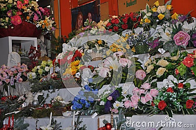 Open flower market place during Christmas season. Editorial Stock Photo