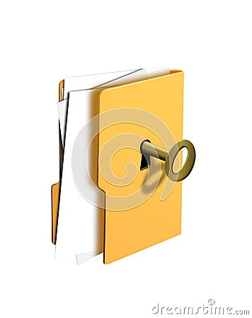 Open folder with key isolated white Stock Photo