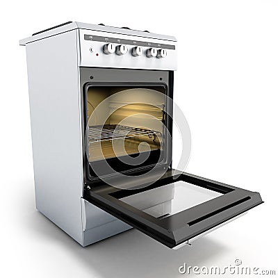 Open gas stove 3d render isolated on a white background Stock Photo