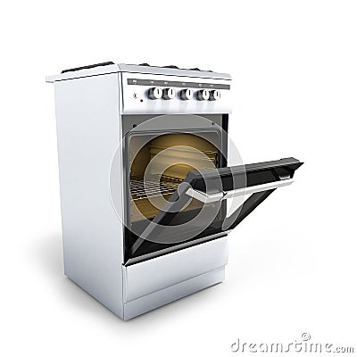 Open gas stove 3d render isolated on a white background Stock Photo