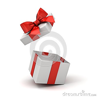 Open gift box or blank present box with red ribbon bow isolated on white background Stock Photo