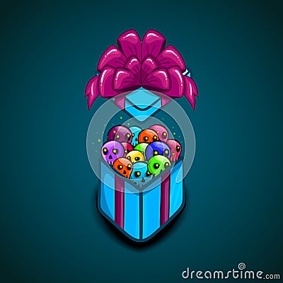 Open gift box with cartoon vector skull Vector Illustration