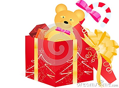 Open gift box with children toys Vector Illustration