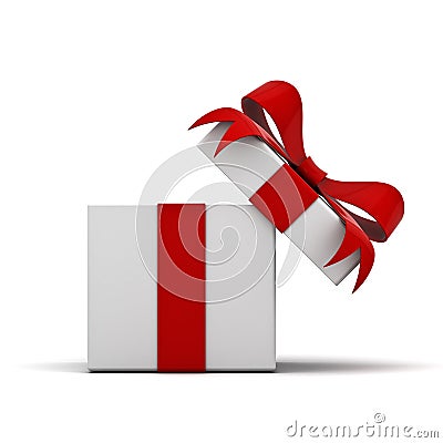 Open gift box and present box with red ribbon bow isolated on white background Stock Photo