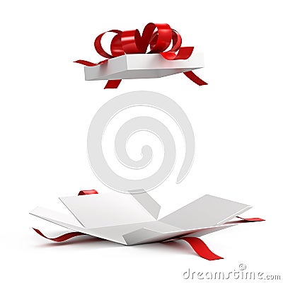 Open gift box with red ribbon Stock Photo