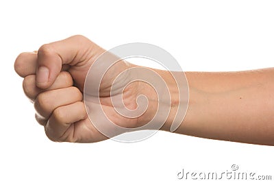 Open girl`s hand isolated on white background. gesture Stock Photo