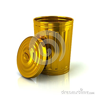 Open golden trash can 3d illustration Cartoon Illustration