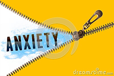 Anxiety word under zipper Stock Photo