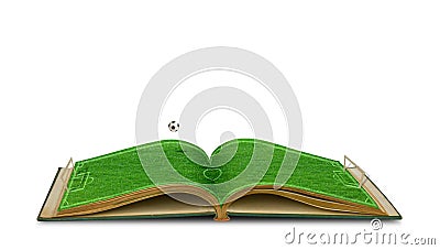 Open green grass book of soccer stadium with football Stock Photo