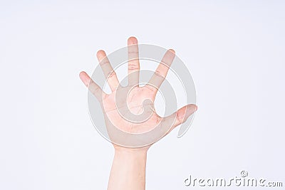 Open hand raised. No smoking on white white background. World no tobacco day concept Stock Photo