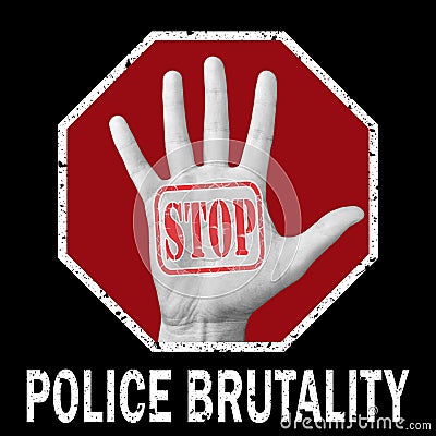 Open hand with the text stop police brutality Cartoon Illustration