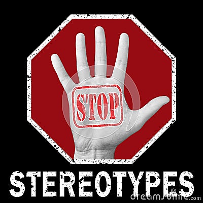 Open hand with the text stop stereotype Cartoon Illustration