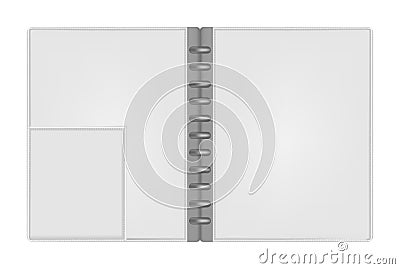 Open hard cover disc bound notebook folder with interior pocket Vector Illustration