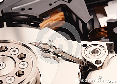 opened hard disk drive close up Stock Photo