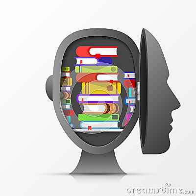 Open head with books. Creative education concept Vector Illustration