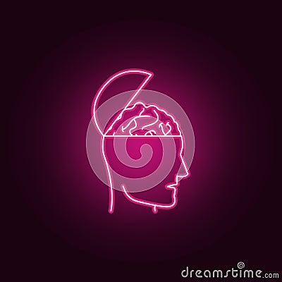 open head with brain neon icon. Elements of Idea set. Simple icon for websites, web design, mobile app, info graphics Stock Photo