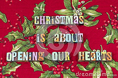 Open heart charity give Christmas typography Stock Photo