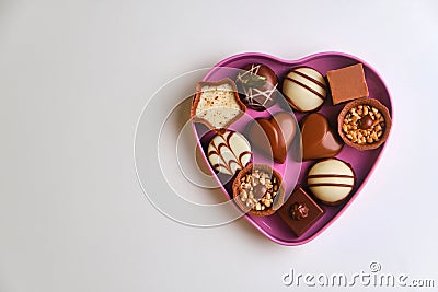 open heart shaped box of chocolates for Valentine's Day or mother's day Stock Photo