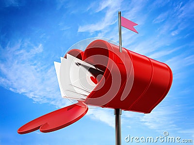 Open heart shaped mailbox full of love letters. 3D illustration Cartoon Illustration