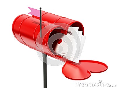 Open heart shaped mailbox full of love letters. 3D illustration Cartoon Illustration