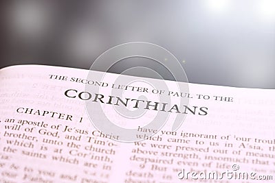 Open Holybile Book Index The second letter of paul to the corinthians for background Stock Photo