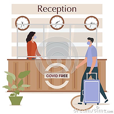 Open Hotel Hostel Guesthouse COVID free New normal Vector Illustration