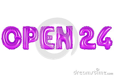 Open 24 hours, purple color Stock Photo